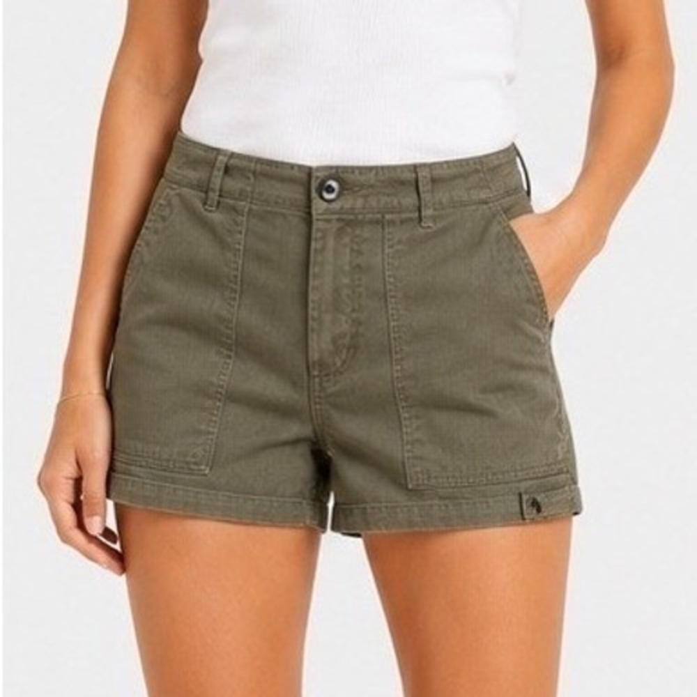 Fortela Cargo Shorts 100% Cotton Women Green Herringbone Utility Size 27 Italy